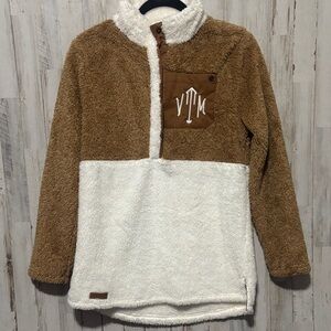 Brown and White Fleece Pullover Size S/M